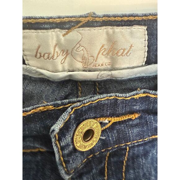 Baby Phat Women’s Jeans Size 11 Straight Leg Dark Wash Gold Cat Logo Y2K Denim - Picture 7 of 10